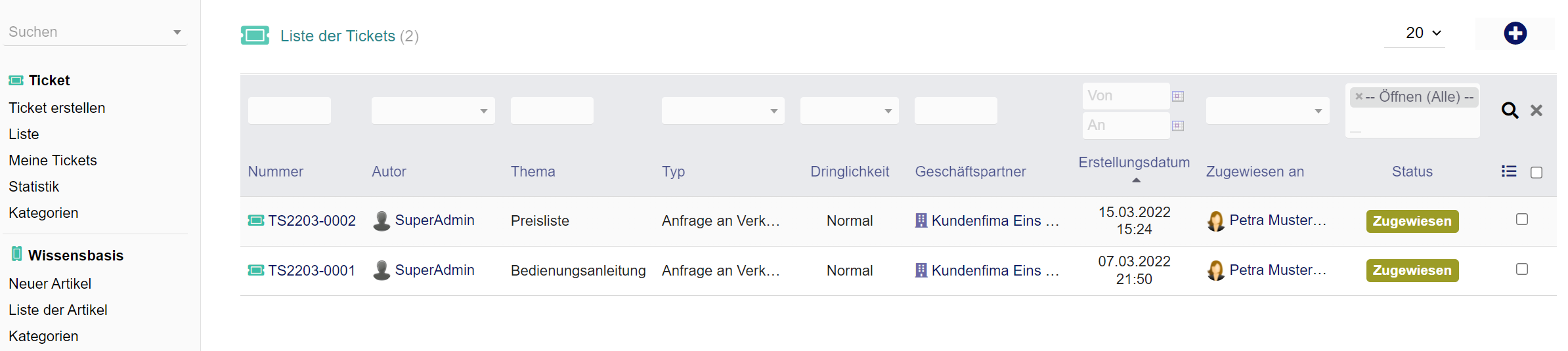 Dolibarr Ticket-Liste